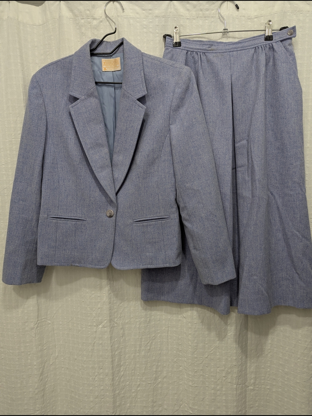 Vintage Pendleton Blue 100% Virgin Wool Suit 2pc Blazer Skirt Set Sz 10 Academic